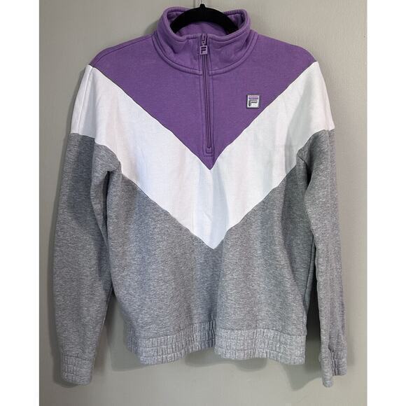 Fila 1/4‎ Zip Sweatshirt Pullover Medium Sleeve Logo Black Gray White Purple - Picture 1 of 12